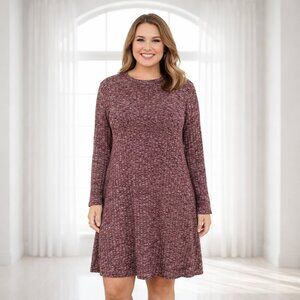 2 / $20 Bobbie Brooks Textured Knit A-Line Sweater Dress Large Burgundy Cozy